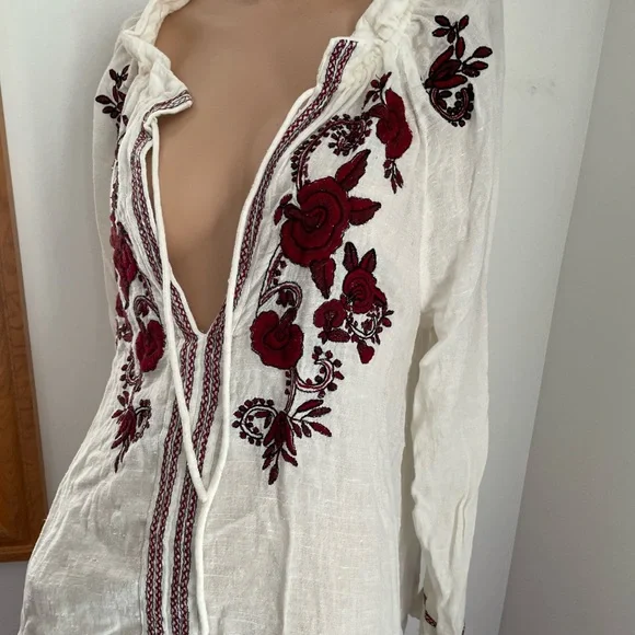 ☮️RARE✌️Embroidered gauze Free People bohemian blouse hippie vintage love chil… - Picture 6 of 7
